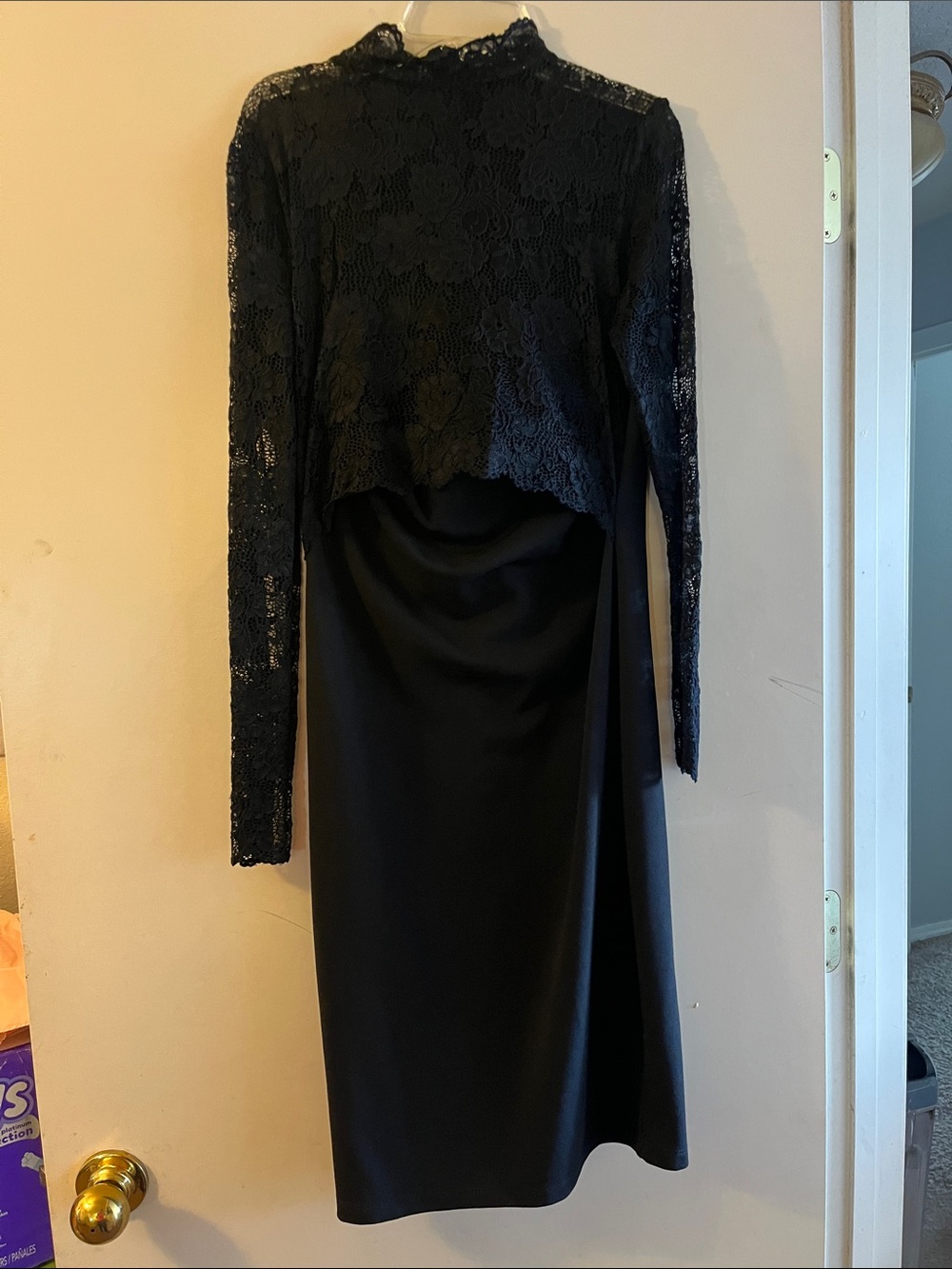 Windsor Black Lace Overlay Long Sleeve Dress